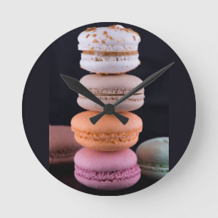 Colourful stack of French Macarons Round Clock
