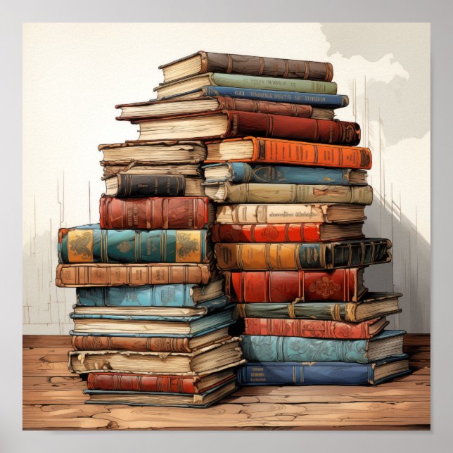 Colourful Stack of Old Books Poster (Front)