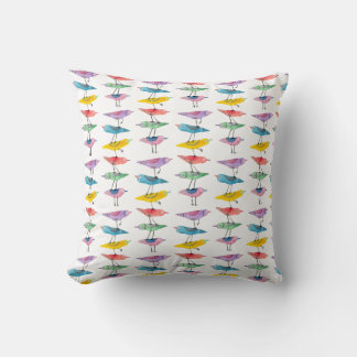 Colourful Stacked Bird Throw Pillow