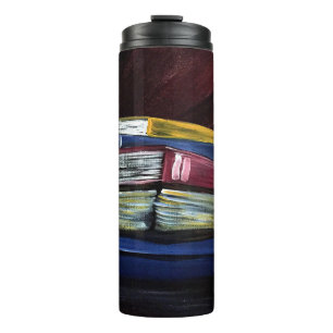Colourful Stacked Books Painting Literary Coffee Thermal Tumbler