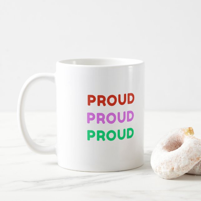 Colourful Stacked Proud Retro LGBTQ Pride Coffee Mug (With Donut)