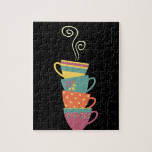 Colourful stacked tea/coffee cups, steaming mugs  jigsaw puzzle