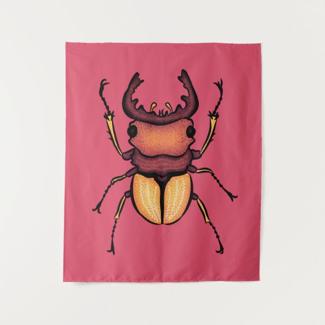 Colourful Stag Beetle Insect Art Pink Entomology Tapestry (Front)