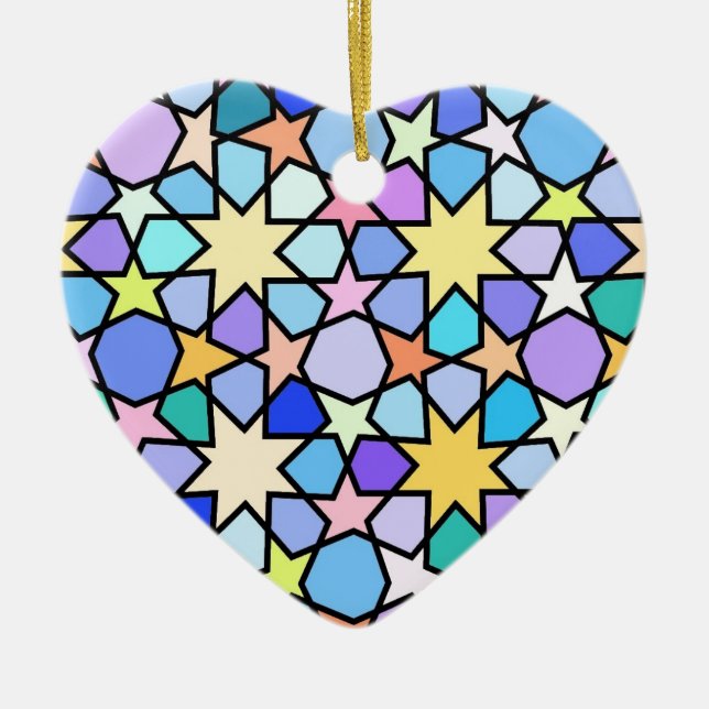 Colourful Stain glass effect Stars Pattern Ceramic Ornament (Front)
