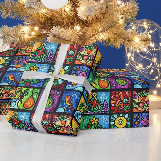 Colourful Stainded Glass pattern Christmas Wrapping Paper (Holidays)