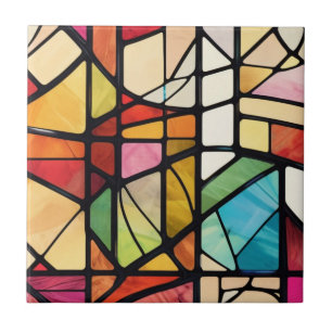 Colourful Stained Glass Abstract Pattern Tile