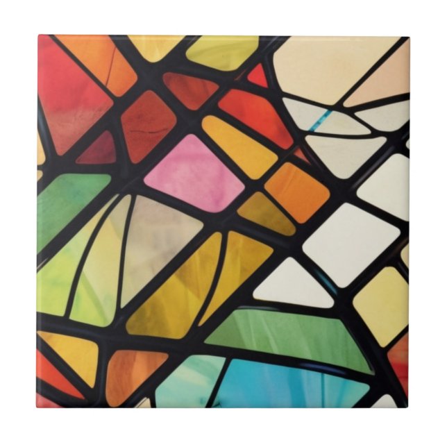 Colourful Stained Glass Abstract Pattern Tile (Front)