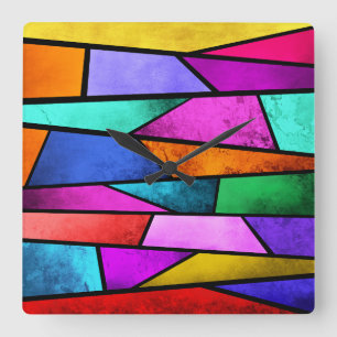 Colourful Stained Glass Abstract Purple Wall Clock
