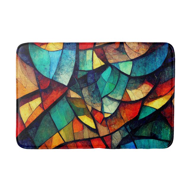 Colourful Stained Glass Abstraction Bath Mat (Front)