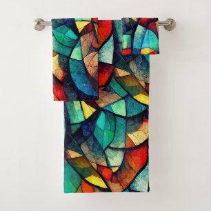 Colourful Stained Glass Abstraction Bath Towel Set