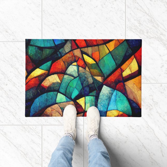 Colourful Stained Glass Abstraction Doormat (Indoor)