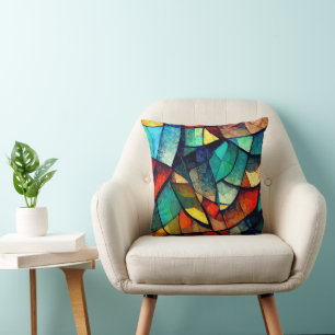 Colourful Stained Glass Abstraction Throw Pillow