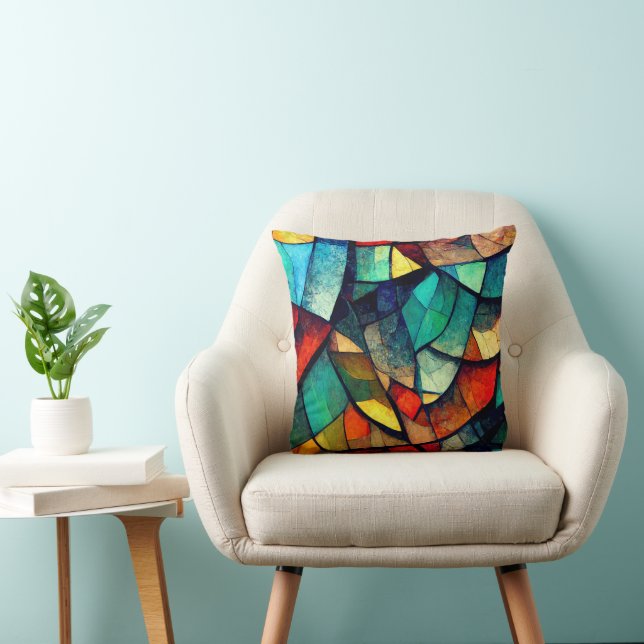 Colourful Stained Glass Abstraction Throw Pillow (Chair)