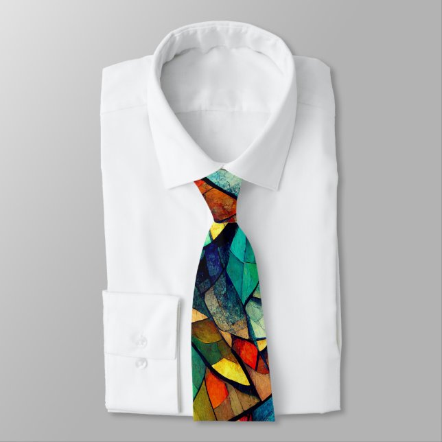 Colourful Stained Glass Abstraction Tie (Tied)