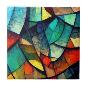 Colourful Stained Glass Abstraction Tile