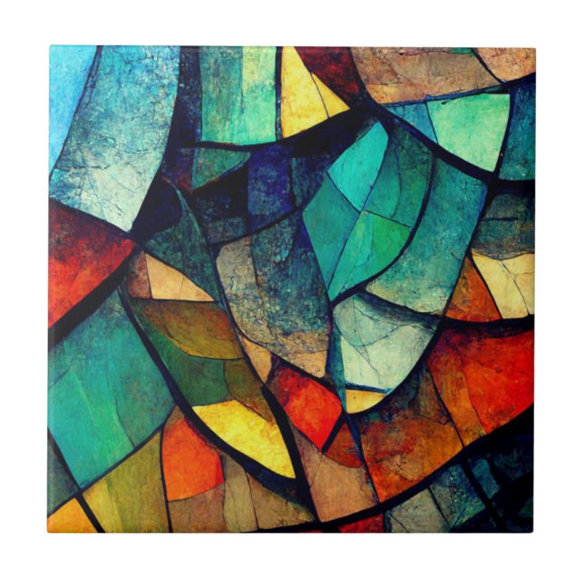 Colourful Stained Glass Abstraction Tile (Front)