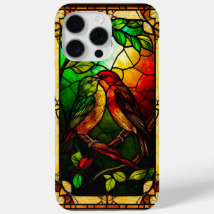 Colourful Stained Glass Artwork with Birds iPhone 15 Pro Max Case