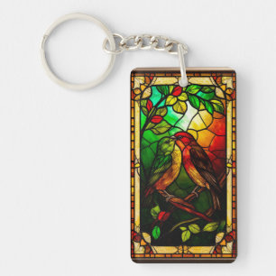 Colourful Stained Glass Artwork with Birds Keychain