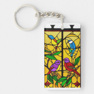 Colourful Stained Glass Artwork with Birds Keychain