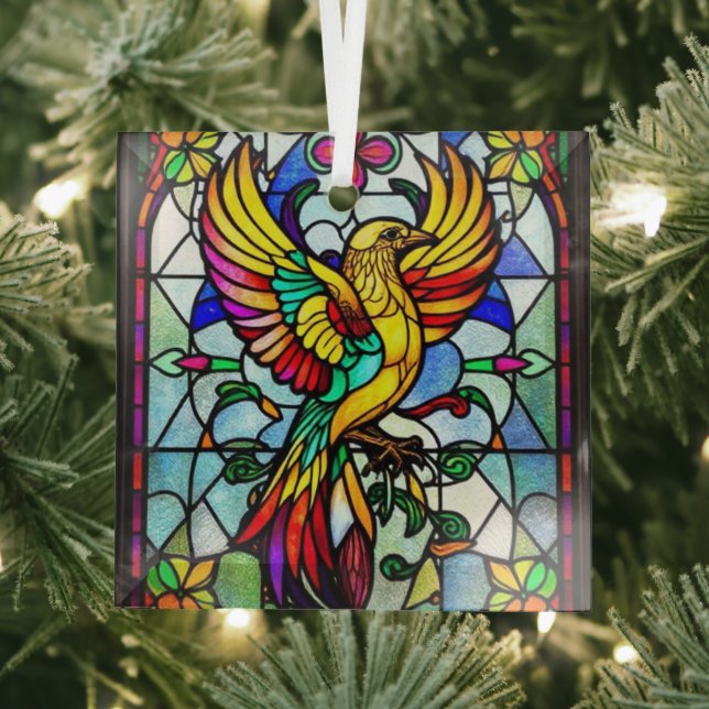 Colourful Stained Glass Bird Animal Inspired Glass Ornament (Insitu)
