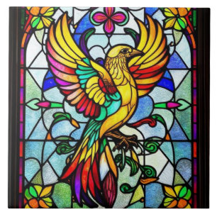 Colourful Stained Glass Bird Animal Inspired Tile