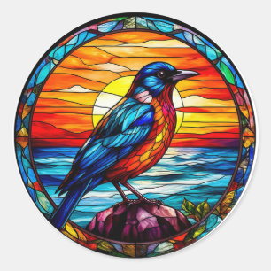 Colourful Stained Glass Bird Artwork Classic Round Sticker