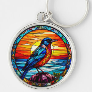 Colourful Stained Glass Bird Artwork Keychain