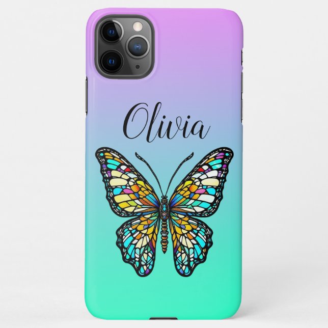 Colourful Stained Glass Butterfly Personalized iPhone Case (Back)
