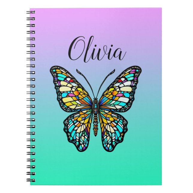 Colourful Stained Glass Butterfly Personalized Notebook (Front)