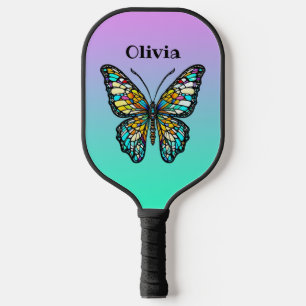Colourful Stained Glass Butterfly Personalized Pickleball Paddle