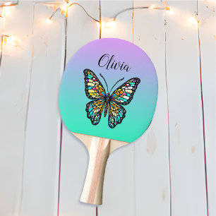 Colourful Stained Glass Butterfly Personalized Ping Pong Paddle