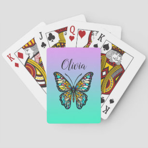 Colourful Stained Glass Butterfly Personalized Playing Cards