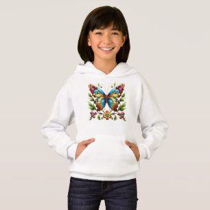 Colourful stained glass butterfly with flowers