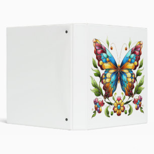 Colourful stained glass butterfly with flowers binder