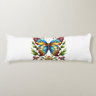 Colourful stained glass butterfly with flowers body pillow