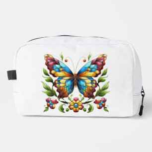 Colourful stained glass butterfly with flowers dopp kit