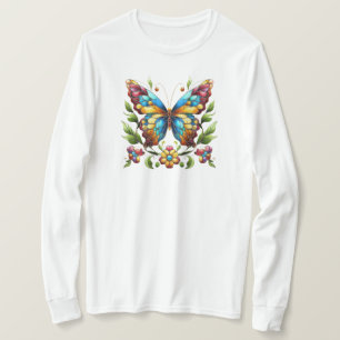 Colourful stained glass butterfly with flowers T-Shirt