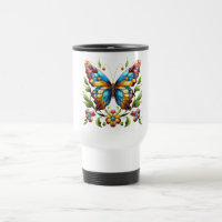 Colourful stained glass butterfly with flowers