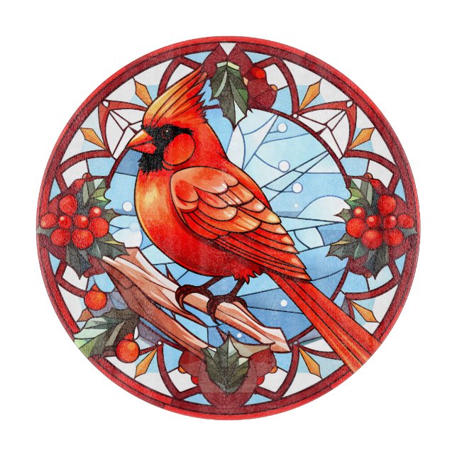 Colourful Stained Glass Christmas Northern Cardina Cutting Board (Front)