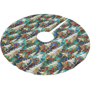Colourful Stained Glass Christmas Trees Brushed Polyester Tree Skirt