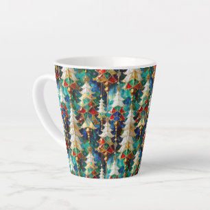 Colourful Stained Glass Christmas Trees Latte Mug