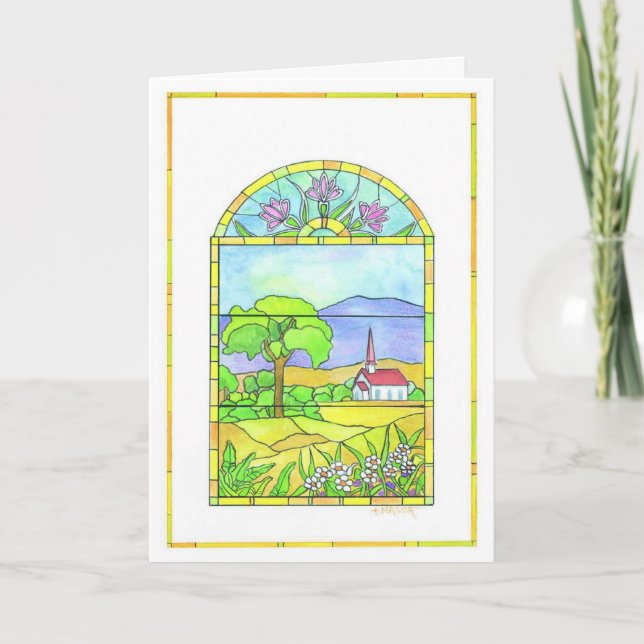 Colourful stained glass church customizable card (Front)
