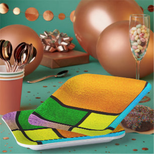 Colourful Stained Glass Design Paper Plate