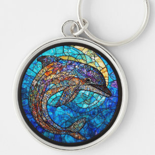 Colourful Stained Glass Dolphin Design Keychain