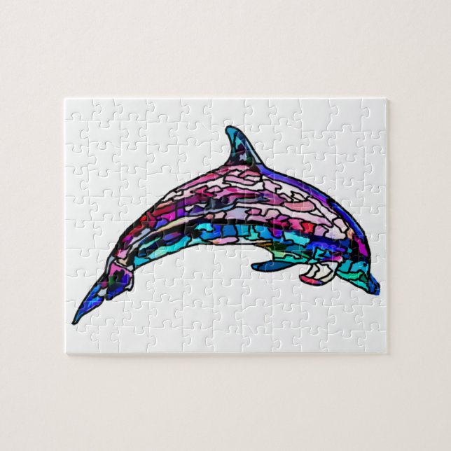 Colourful Stained Glass Dolphin Puzzle (Horizontal)