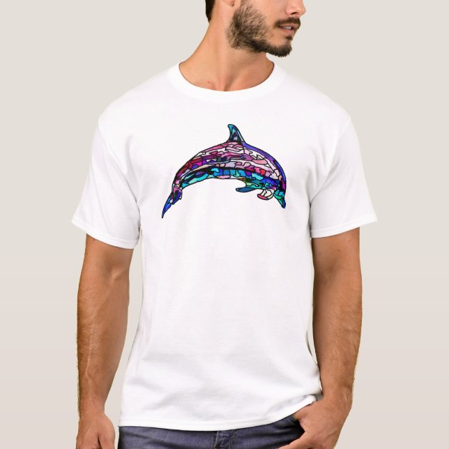 Colourful Stained Glass Dolphin T-Shirt (Front)