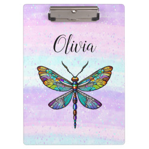 Colourful Stained Glass Dragonfly Wings Clipboard