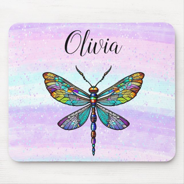 Colourful Stained Glass Dragonfly Wings Mouse Pad (Front)