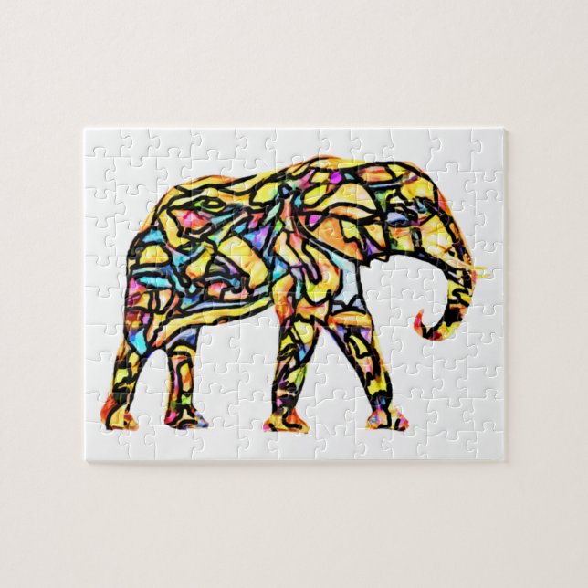 Colourful Stained Glass Elephant Puzzle (Horizontal)