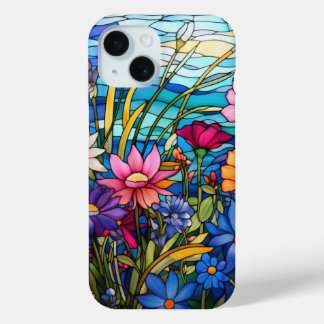 Colourful Stained Glass Floral Art for Nature Love iPhone 15 Case
